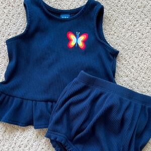 Navy Blue Ribbed Toddler Outfit with Butterfly two piece set old navy girls